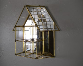 Vintage Glass and Brass Curio Cabinet Wall Mount or Table Top Made In Taiwan