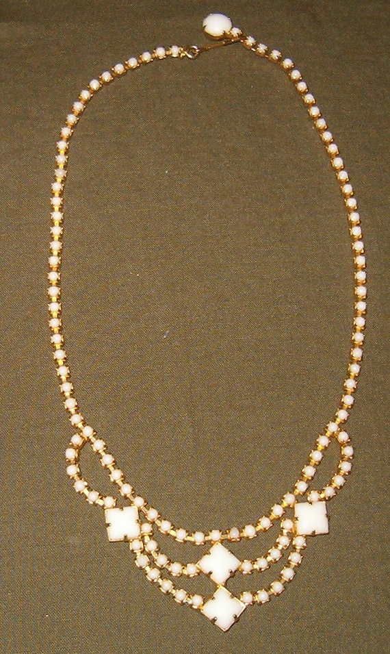 Vintage Milk Glass Tiered Necklace