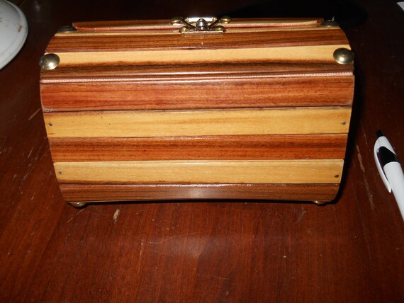 Vintage Wood Slat Roll Top Hand Bag / Cross Body … - image 5