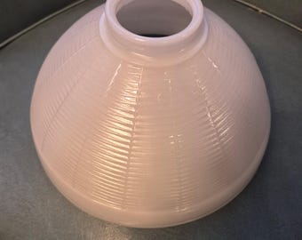 Vintage Milk Glass Torchier / Shade Horizontal Geometric Pattern