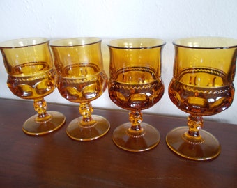 Set of 4 Amber Kings Crown Thumbprint Water Goblet