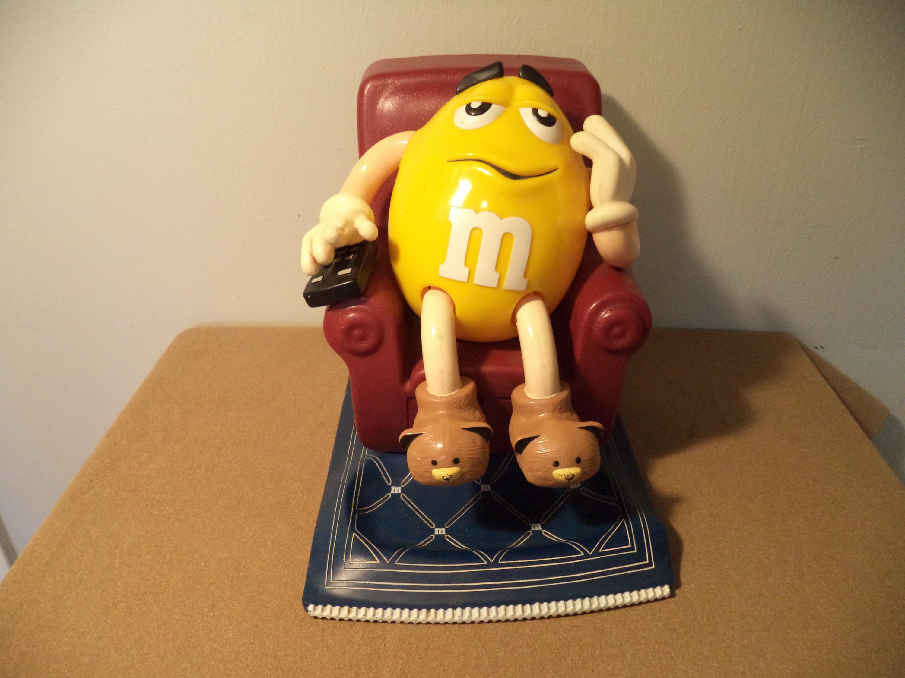 Collectible M&M Candy Dispenser Yellow Relaxing in His Recliner