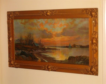 Antique Gold Gesso Frame with Stunning Vivid Art Titled 702 Sunset