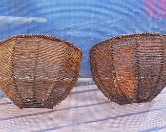 Set Of Two Glass Beaded Wall Mount Candle Sconces Bronzy Brass