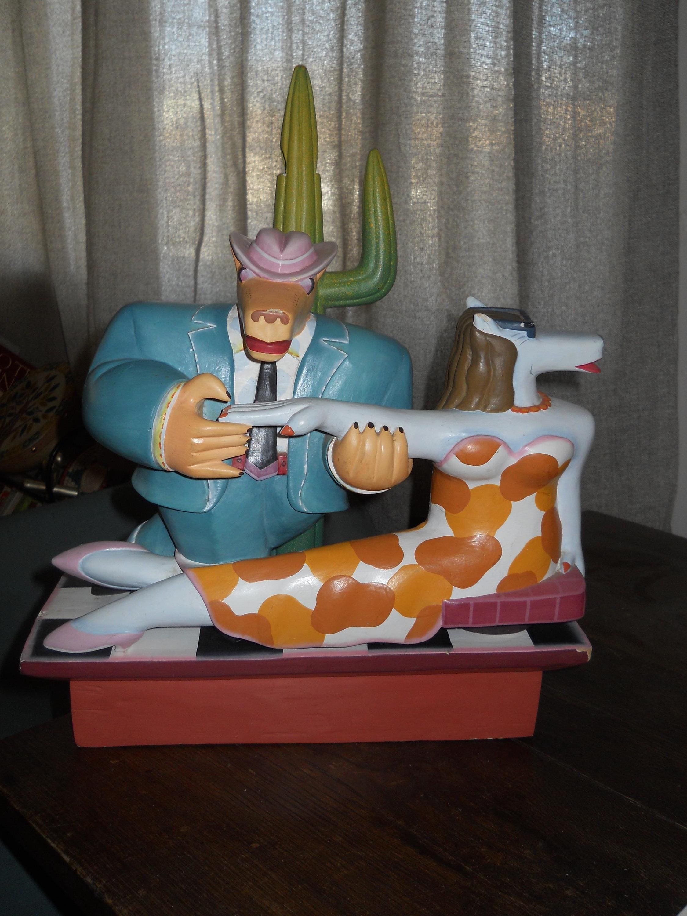 Markus Pierson Style 1980's Wood Resin Sculpture Casanova Coyote