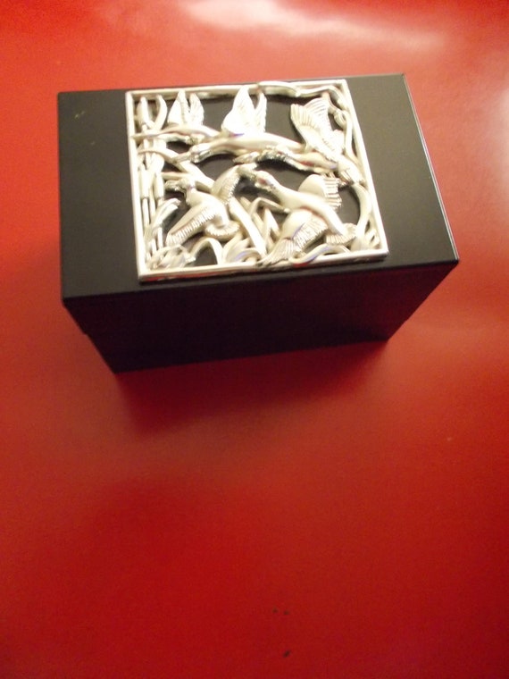 Black Lacquer Metal Accordion Two Drawer Jewelry Box … Gem