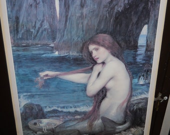 Vintage Poster Print John William Waterhouse "A Mermaid" Circa 1990 (36 x 24)