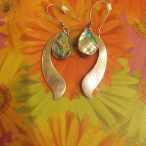 Vintage Dangle Sterling Teardrop Abalone Earrings