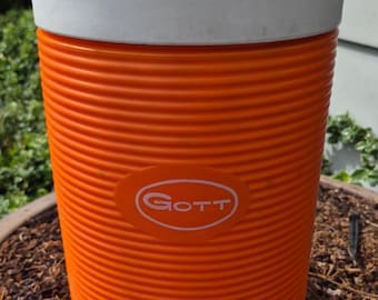 Vintage Gott 2 Gal Cooler Bright Orange and White