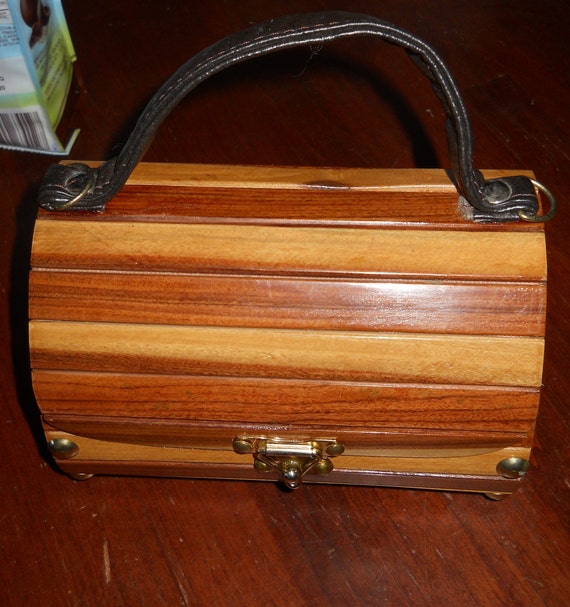 Vintage Wood Slat Roll Top Hand Bag / Cross Body … - image 1