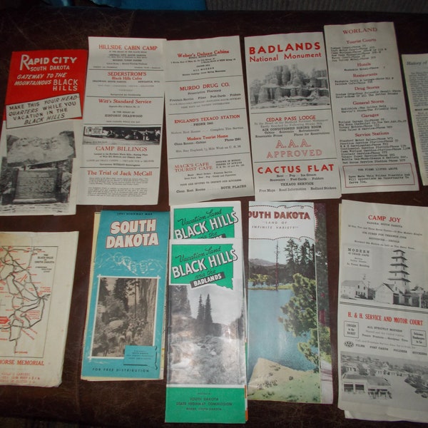 Vintage Bad Lands / Black Hills Travel Packet Maps and Brochures Circa 1950's