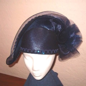Deborah New York Vintage Hat Wool Purple Velvet Black Vintage Purple/Black 100%Wool Hat W/ Feathers/velvet trim by  main image 4