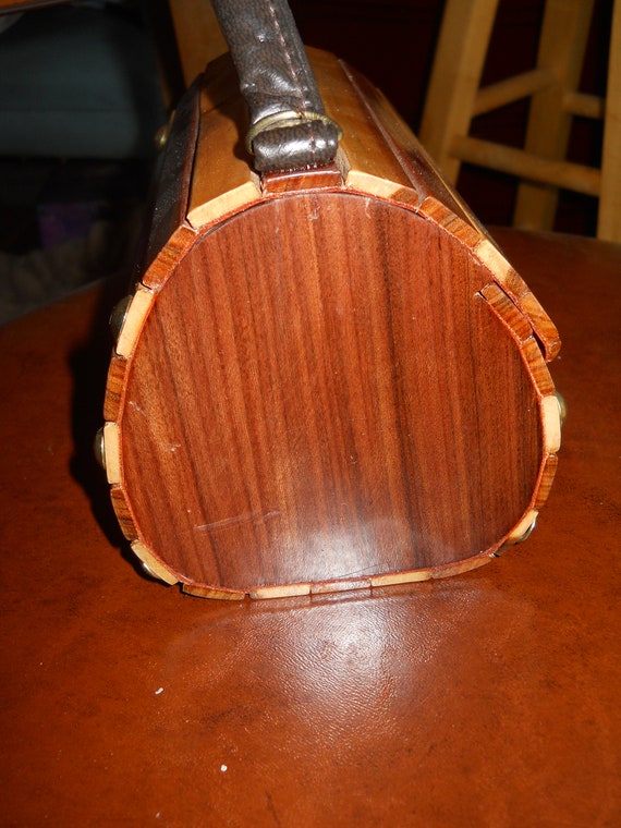 Vintage Wood Slat Roll Top Hand Bag / Cross Body … - image 3