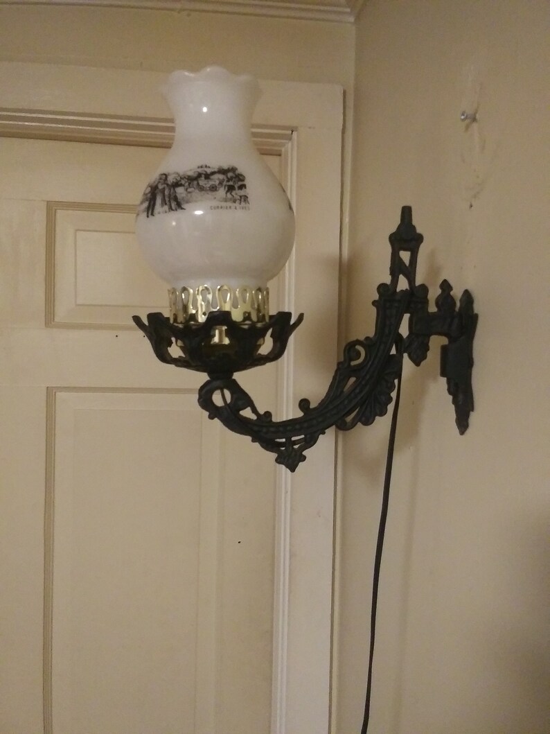 Victorian Cast Iron Oil Lamp Wall Sconce Electric Lamp Milk Etsy