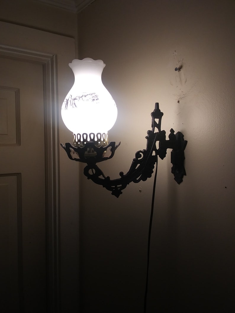 Victorian Cast Iron Oil Lamp Wall Sconce Electric Lamp Milk Etsy