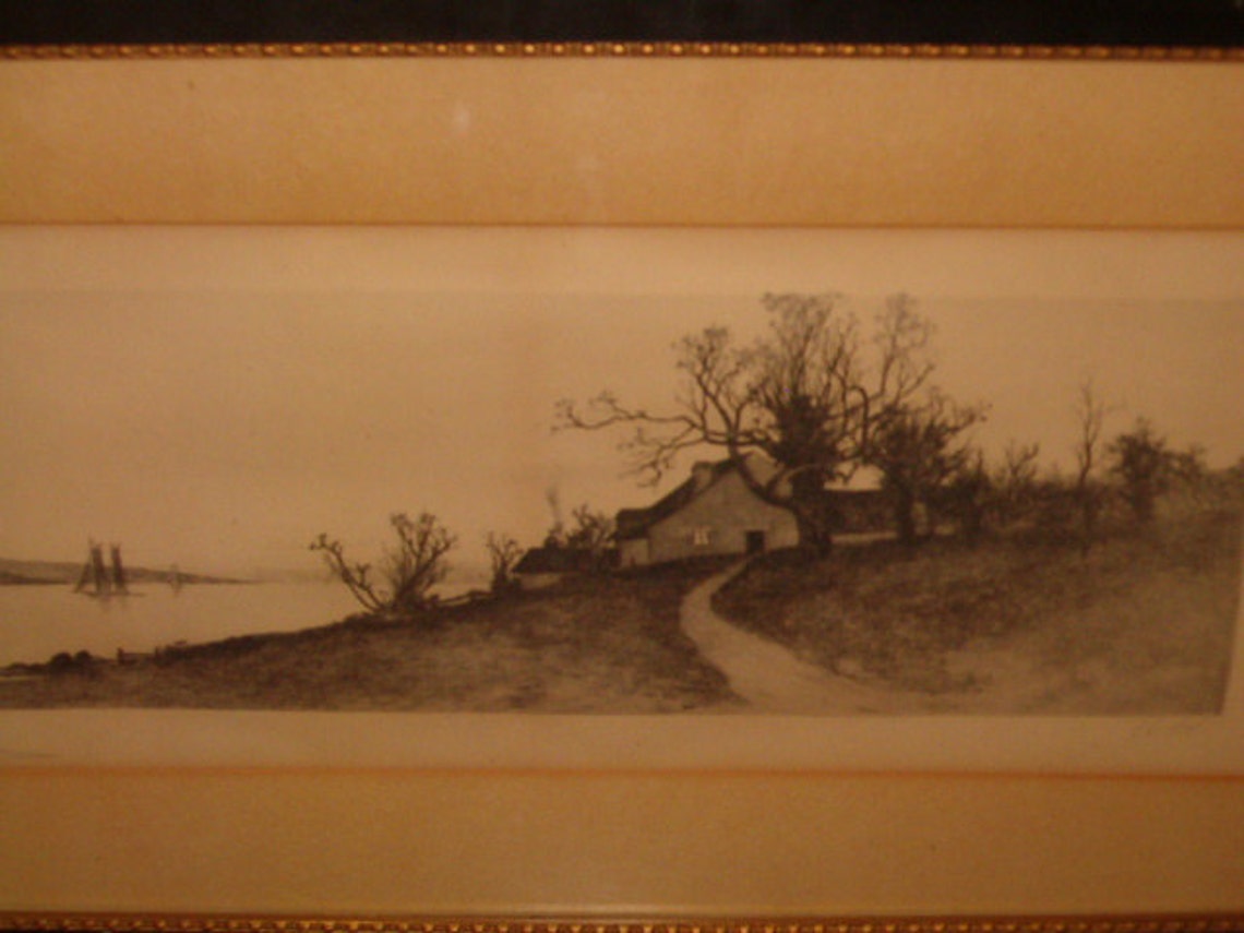Antique Landscape Etching By E C Rost Copyright Radtke Etsy