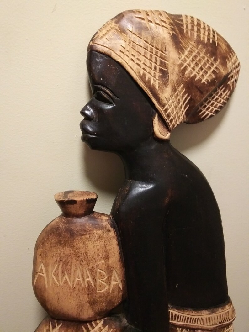 AKWAABA Vintage Hand Carved Woman Welcome Sign Aken Ghana / West Africa ...