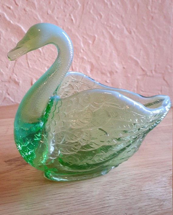 Fenton Opalescent Green Glass Swan Toothpick Holder Ring Etsy