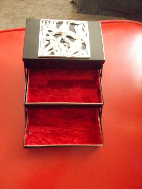 Black Lacquer Metal Accordion Two Drawer Jewelry Box … Gem