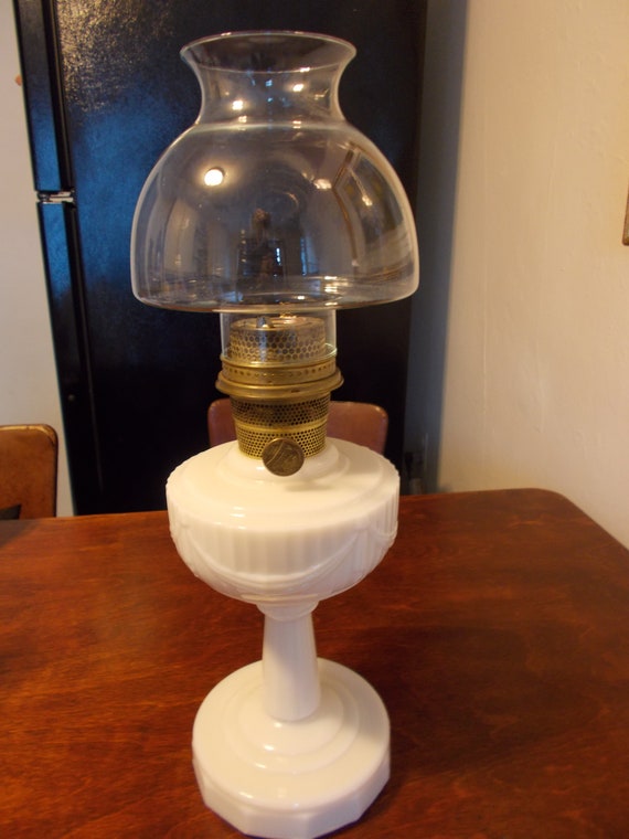 1940s Aladdin Oil Mantle Lamp Lincoln Drape Milk Glass Etsy