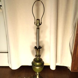Mid Century Brass and Green Enamel Urn / Trophy Table Lamp by Chilo