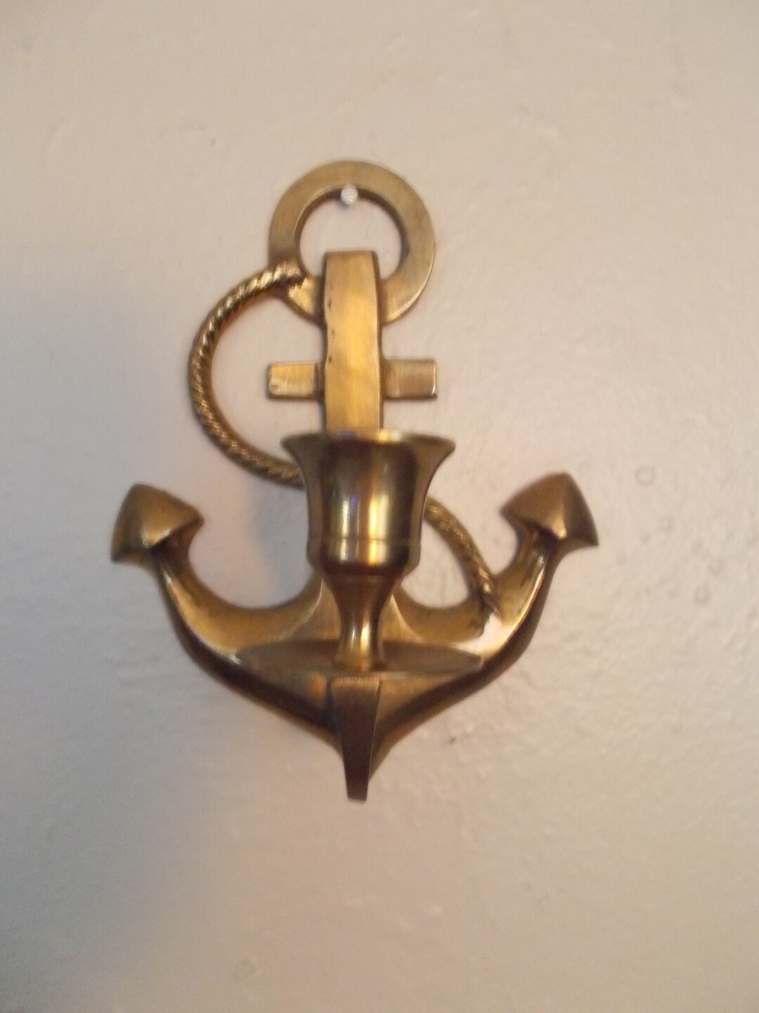 Solid Brass Nautical Anchor Wall Mount Candle Stick Holder Etsy