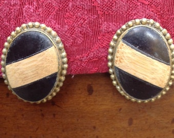 vintage ebony oval clip on earrings