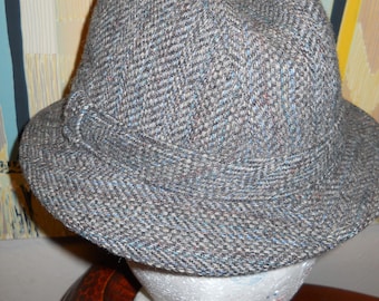 Vintage Pendleton Gray Houndstooth Fedora 100% Virgin Wool Made in USA