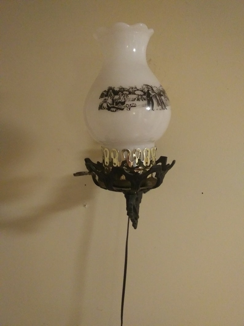 Victorian Cast Iron Oil Lamp Wall Sconce Electric Lamp Milk Etsy