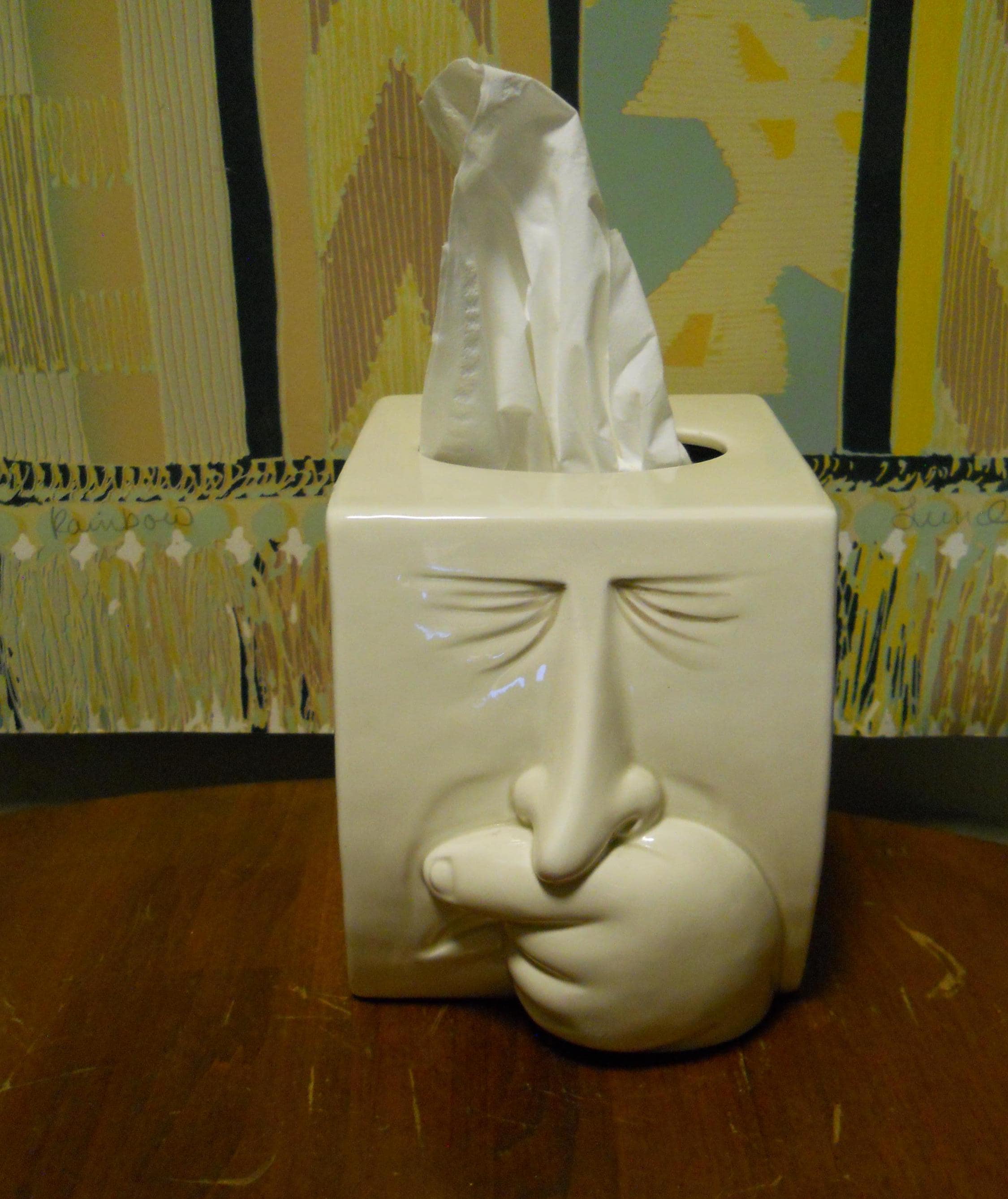 Vintage Fitz & Floyd Ceramic 3D Sneezing Man Tissue Box Cover