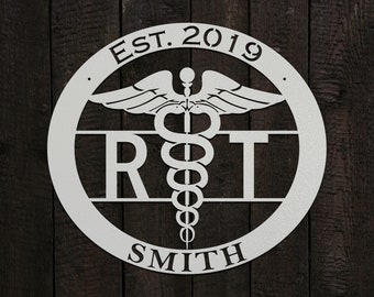 Oval Laser Cut Metal Sign with Caduceus, Name, & Est. Date