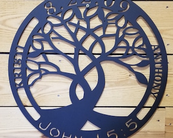INTERTWINED TREES Round Laser Cut Metal Sign with Names & Est. Date available in 18in or 24in