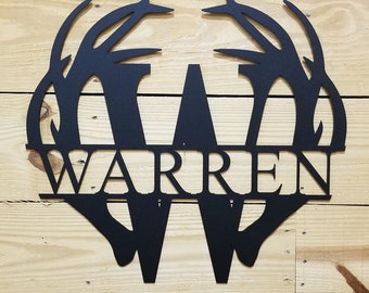 24" x 24" Laser Cut Metal Sign with Split Monogram and ANTLERS