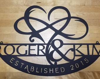 Infinity Heart Couple Sign with est. date - Laser Cut Steel with optional powder coating