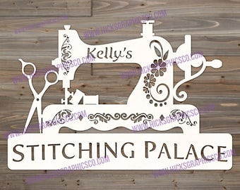 Arquivos digitais de placa de máquina de costura vintage "Stitching Palace"