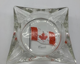 Vintage Glass Canadian Flag Ashtray