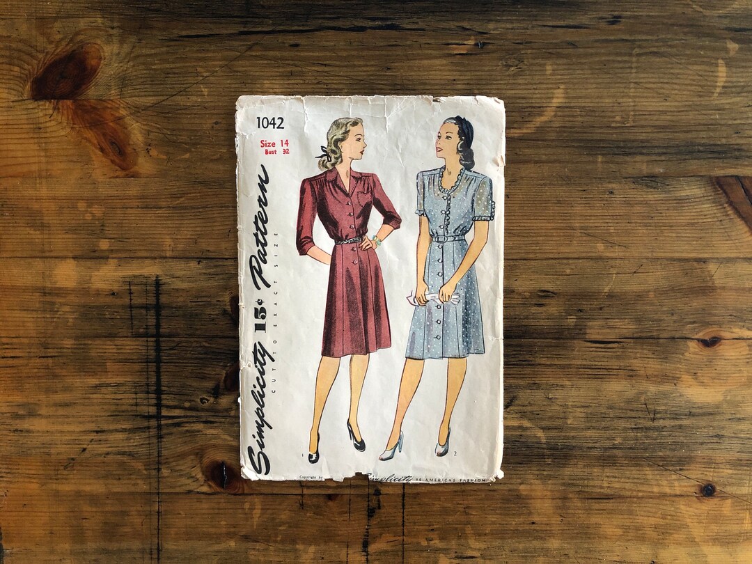 1944 Ruffle or Office Dress Pattern Original 40s Simplicity 1042 for a ...