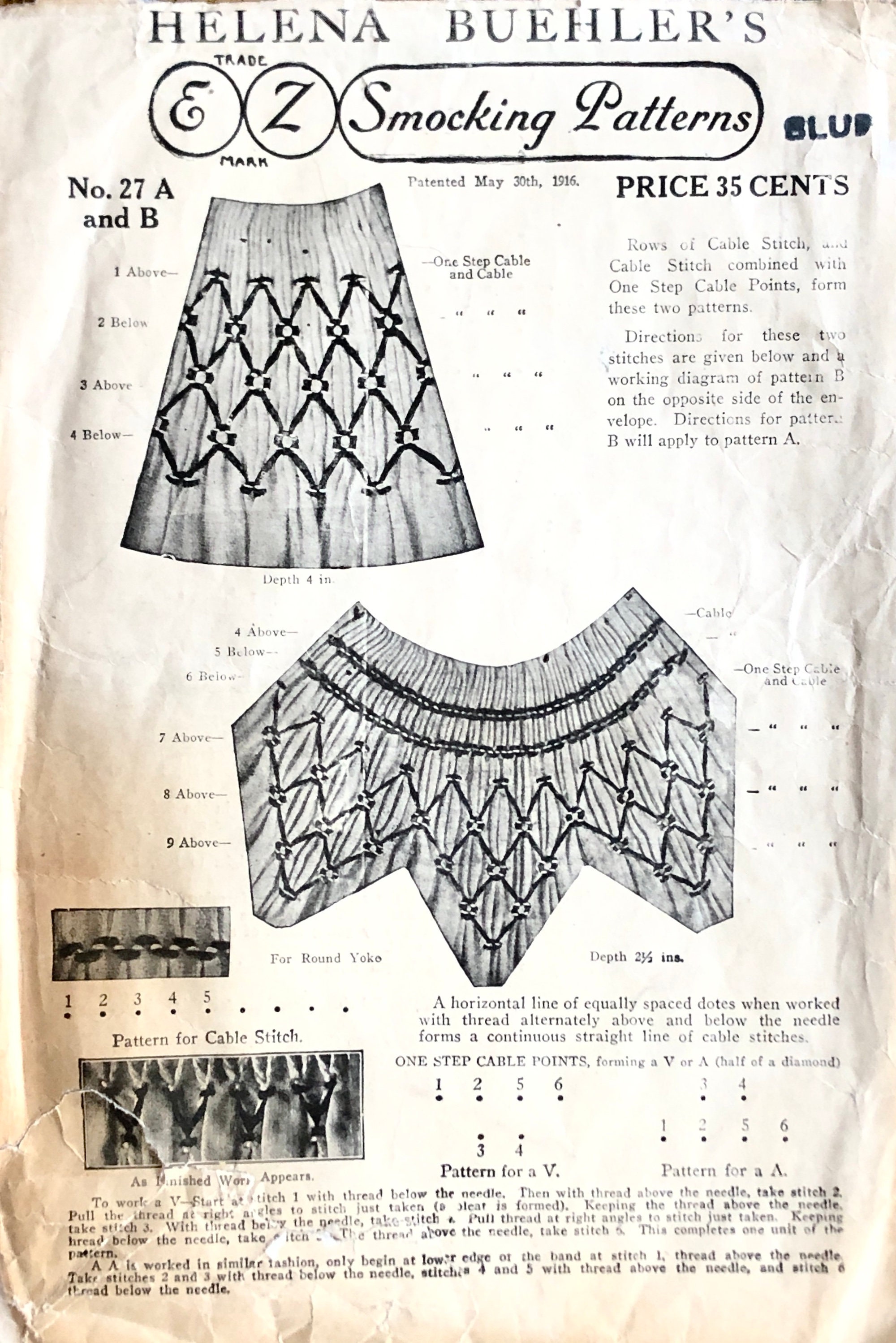 1920s Smock Dots Transfer Original 20s Houswife Paper Smocking Transfer