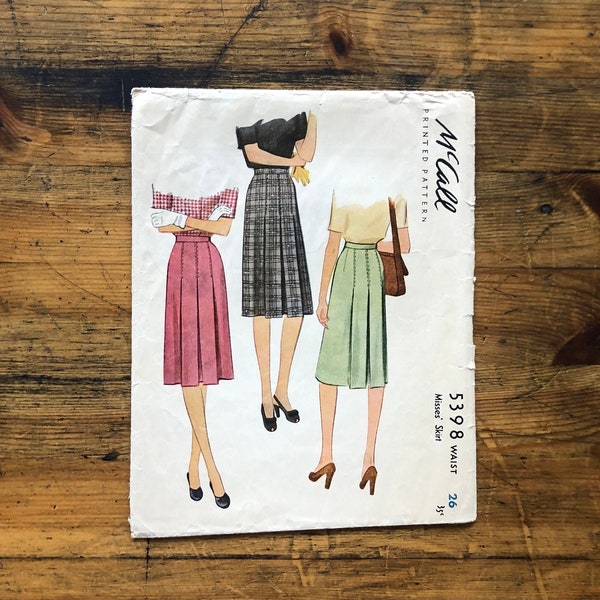 1943 Sweet Swing Skirt with Pleats Original 40s College Paper Sewing Pattern McCall #5398 Waist 26"/66cm  •  Restored