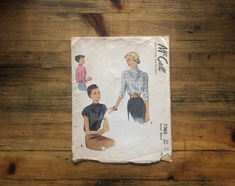 1948 Elegant Drape Blouse 40s Noir Original Vintage Paper Sewing Pattern McCall #7365 in a B30"/76cm • Complete