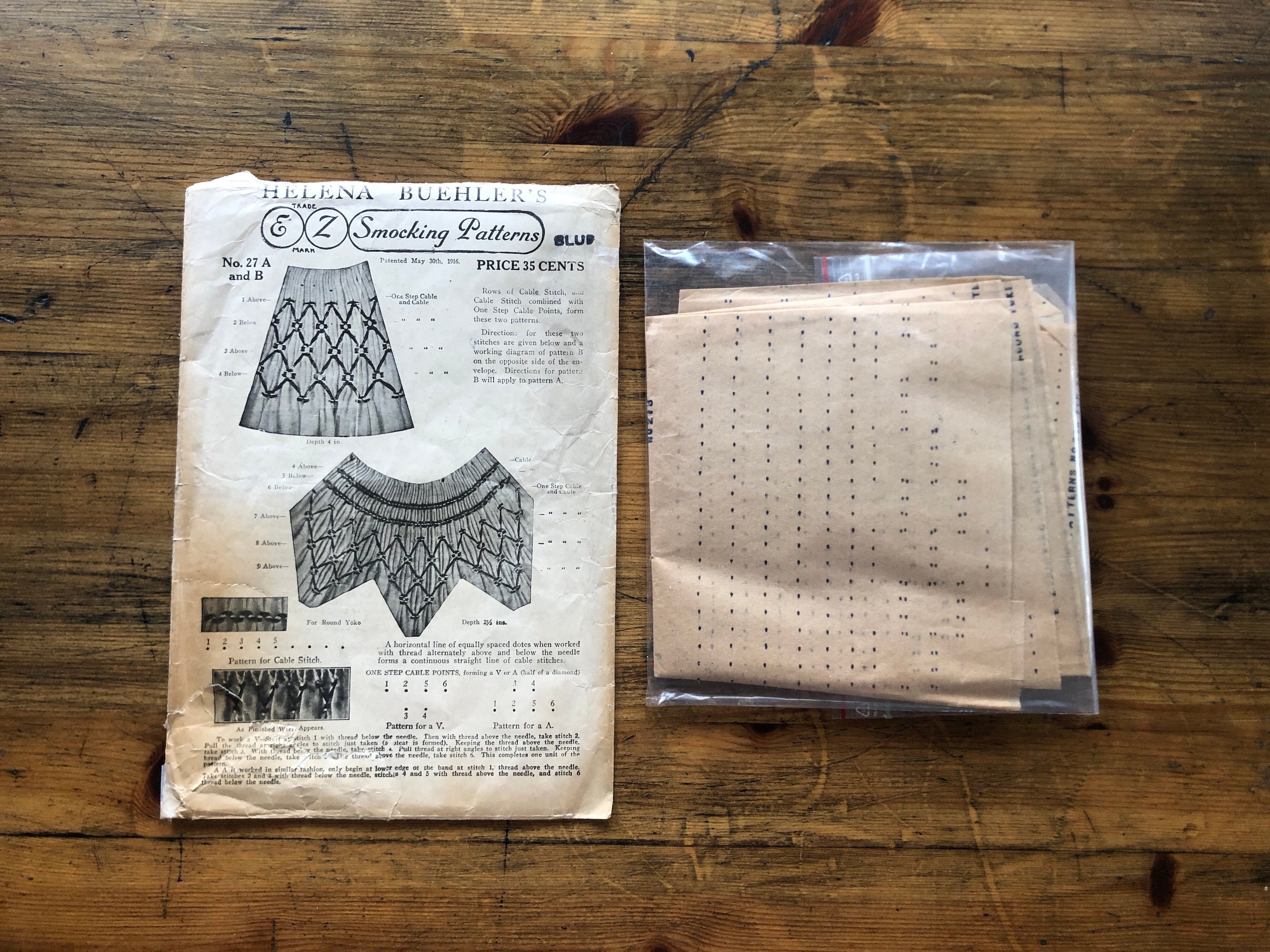 1920s Smock Dots Transfer Original 20s Houswife Paper Smocking Transfer