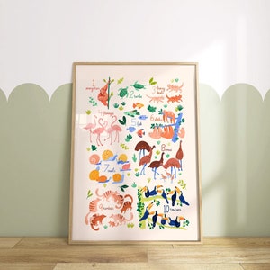 Poster con i numeri degli animali per la cameretta dei bambini. Stampe artistiche da parete educative per contare da 1 a 10 per bambini.