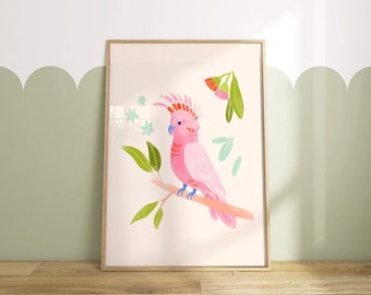 Printable Major Mitchell Cockatoo Wall Art Poster. Australian Animal Nursery Decor. Neutral Children's Print. Digital Download