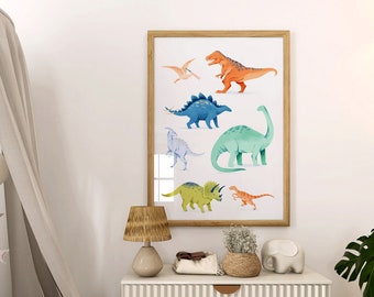 Printable Dinosaurs Poster. Dinosaur Wall Art. Watercolour. Boys Bedroom Decor. Children's Decor. School Decor. Educational Digital Download