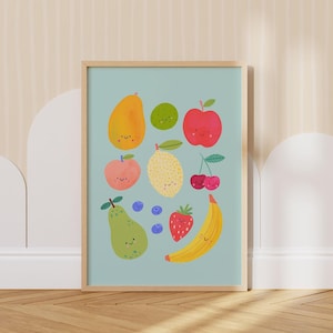 Stampa artistica da parete con frutta. Stampa per cameretta dei bambini, cameretta dei più piccoli, sala giochi o aula scolastica.