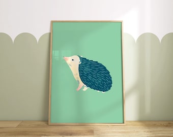 Printable Woodland Hedgehog Wall Art Poster. Cute Nursery Decor. Neutral Children's Print. Digital Download