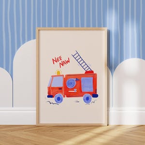 Impression chambre d'enfant camion de pompier : affiche moteur rouge, décoration de chambre de garçons (téléchargement numérique)