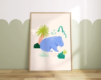 Printable Wombat Wall Art Poster. Australian Animal Nursery Decor. Neutral Children's Print. Digital Download