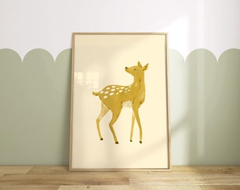 Printable Woodland Fawn Wall Art Poster. Deer Nursery Decor. Neutral Children's Print. Digital Download