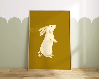 Printable Woodland Rabbit Wall Art Poster. Bunny Nursery Decor. Neutral Children's Print. Digital Download